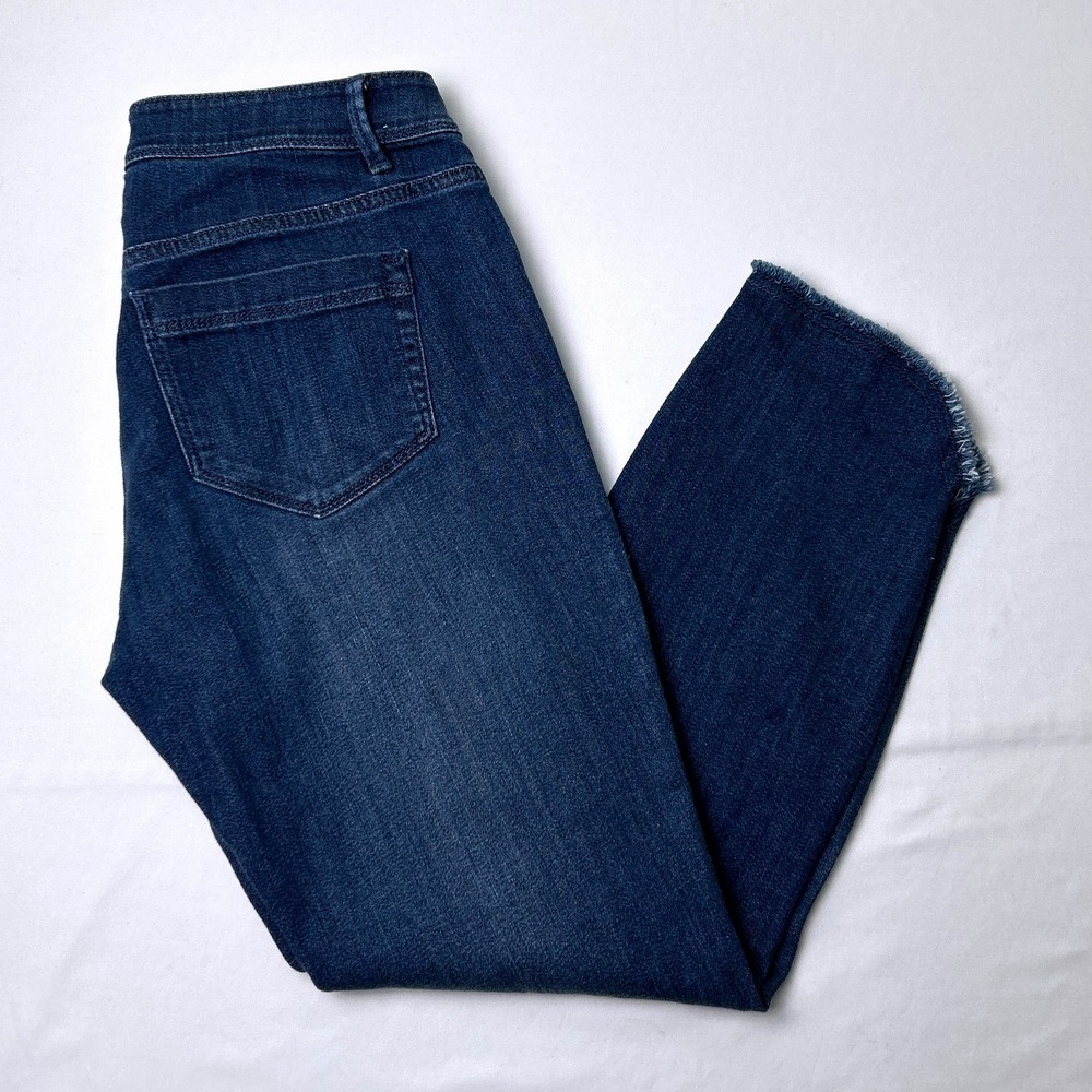 J. Jill Womens Mid Rise Authentic Fit Slim Ankle Raw Hem Jeans Size 2P Dark Blue